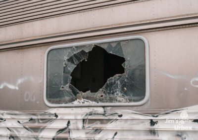 Smashed train window